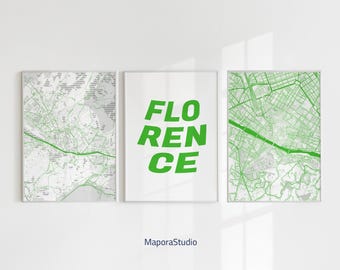 Set van 3 stadsplattegronden van Florence | Trendy afdrukbare muurkunst | Poster Italië Florence | Canvas woondecoratie kaart Florence | Postermuur Florence