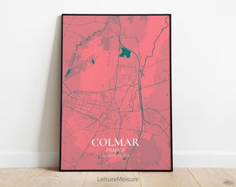 Colmar Lageplan Wandkunst | Stilvolle druckbare Kunst | Poster | Wandbild Stadtplan | Colmar Kundenspezifisches modernes Plakat
