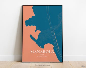 Manarola Lage Karte Wand Kunst | Stilvolle druckbare Kunst | Manarola Poster | Wandbild Stadtplan | Manarola Modernes Poster