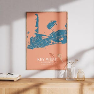 Key West kaart muurkunst | Stijlvolle afdrukbare muurkunst | Key West-poster van de Verenigde Staten | Canvas woondecoratie stadsplattegrond | Aangepaste poster Key West