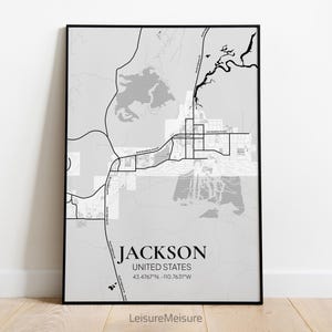 Art mural carte Jackson du Wyoming | Art mural imprimable élégant | Affiche Jackson des États-Unis | Toile, décoration d'intérieur, plan de la ville | Affiche de Jackson