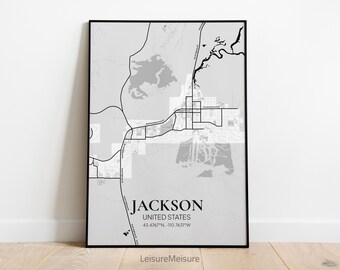 Wyoming Jackson Karte Wandkunst | Stilvolle druckbare Kunst | USA Jackson Poster | Wandbild Stadtplan | Jackson Plakat