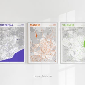 3er Set Barcelona Madrid Barcelona Karte Poster | Digitaler Download druckbare Wandkunst | Reise Home Office Dekor | Spanien Karte Drucke Wandkunst