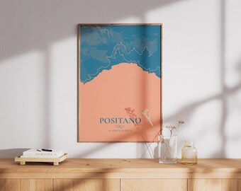 Italien Positano Karte Wandkunst | Stilvolle druckbare Kunst | Positano Poster | Wandbild Stadtplan | Positano Reiseposter