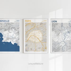 3er Set Marseille Paris Paris Stadtplan Poster | Digitaler Download druckbare Wandkunst | Reise Home Office Dekor | Frankreich Karte Drucke Wandkunst