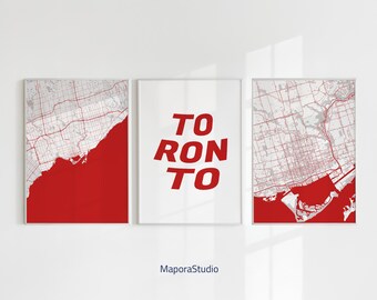 3er Set Toronto Stadtplan | Trendige druckbare Kunst | Kanada Toronto Poster | Wandbild Toronto Map | Poster Wall Toronto als Geschenk