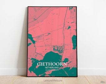 Niederlande Giethoorn Karte Wandkunst | Druckbare Wandkunst | Giethoorn Poster | Canvas Home Office Dekor Karte | Giethoorn Reiseposter