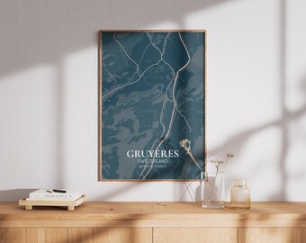 Schweiz Gruyeres Karte Wandkunst | Druckbare Wandkunst | Gruyeres Poster Kunstdruck | Canvas City Map Karte | Gruyeres Reiseposter
