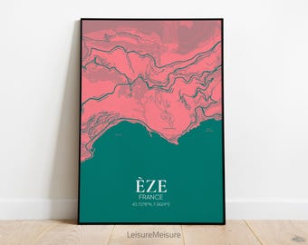 France Eze Karte Wandkunst | Stilvolle druckbare Kunst | Eze Poster | Canvas City Map Karte | Eze Frankreich Reiseposter