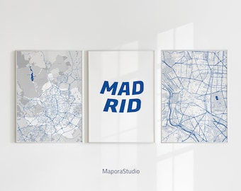 3er Set Madrid Stadtplan | Trendige druckbare Kunst | Spanien Madrid Poster | Leinwand Home Dekor Madrid Karte | Poster Wall Madrid als Geschenk