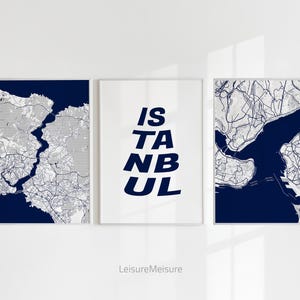 Set van 3 stadsplattegronden van Istanbul | Afdrukbare muurkunst | Turkije Istanbul posterkunst | Canvas woondecoratie kaart Istanbul | Turkse stadsmuurposter