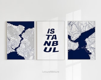 3er-Set Istanbul Stadtplan | Druckbare Wandkunst | Türkei Istanbul Poster Kunst | Wandbild Istanbul Map | Türkiye Stadt Wandbild