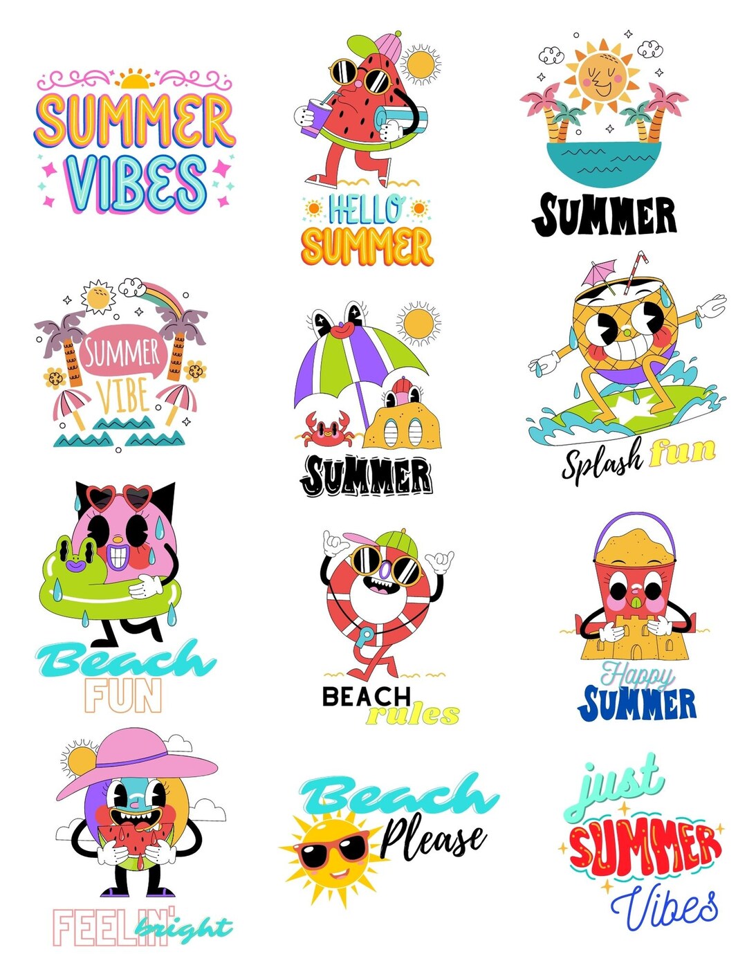 Fun Summer Digital Art Compilation, SVG, PNG JPEG, Kids Craft, T-shirt ...