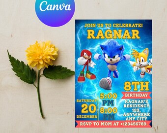 Sonic Birthday Invitation | Sonic The Hedgehog Party Invite | Editable Canva Template | Printable Kids Birthday | Digital Download