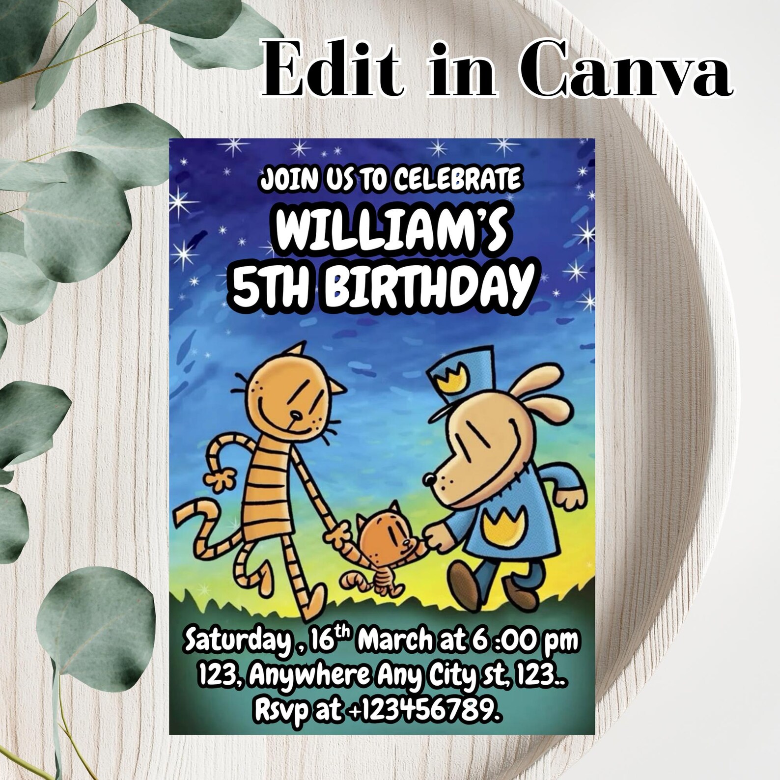 Editable Dog Man Birthday Invitation, Dog Man Invitation, Editable Kids ...