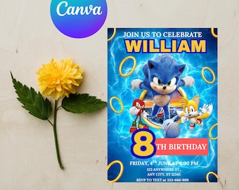 Sonic Birthday Invitation | Sonic The Hedgehog Party Invite | Editable Canva Template | Printable Kids Birthday | Digital Download