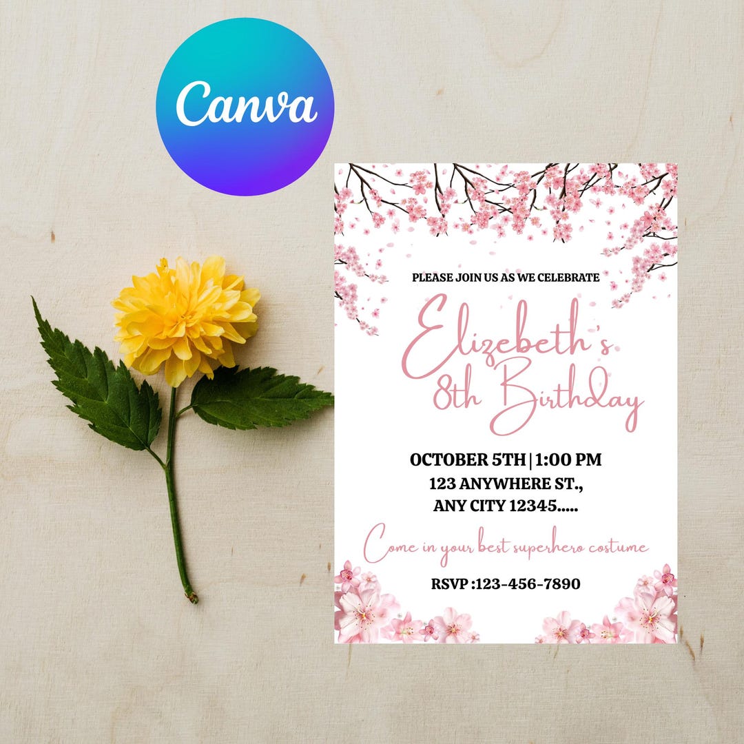 Cherry Blossom Birthday Invitation Template for Girls/women/teens/kids ...