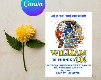 Sonic Birthday Invitation | Sonic The Hedgehog Party Invite | Editable Canva Template | Printable Kids Birthday | Digital Download