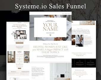 Plantilla de embudo de ventas de Systeme.io: embudo editable + kit de marca de Canva – PLR