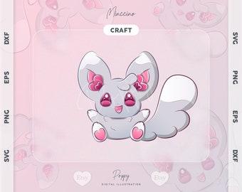 Minccino Chibi Illustration: Cricut Cut File, Sticker, Mug (Digital Download)