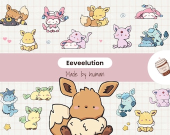 Hand-Drawn Elemental Fox Evolution Sticker Pack – No AI, Digital Download, Printable Clipart