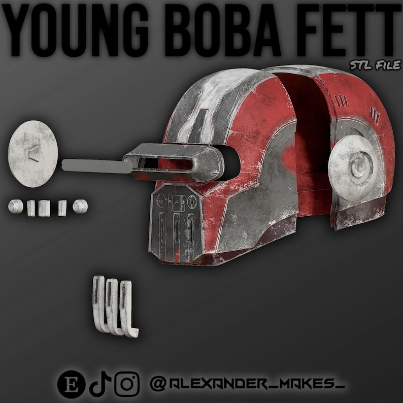 Unge Boba Fett-hjälm | Star Wars | Klonkrigen | Prisjägare | STL 3D-fil bild 6
