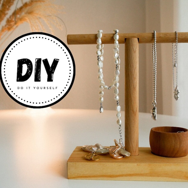 Schmuckständer aus Holz - DIY Set zum Individualisieren - Geschenk für sie zum selber bauen - für Ohringe, Ketten und Armbänder