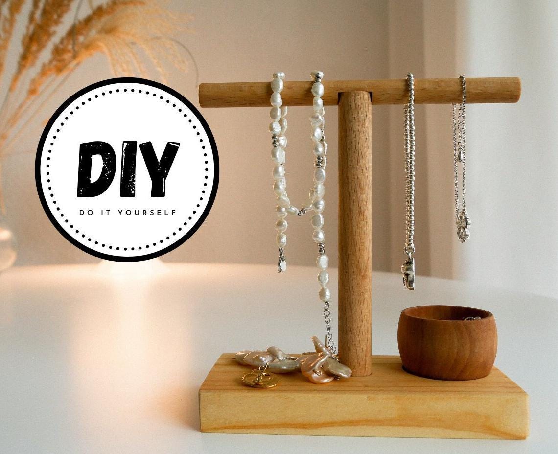 Schmuckständer aus Holz - DIY Set zum Individualisieren - Geschenk für sie zum selber bauen - für Ohringe, Ketten und Armbänder
