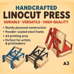 Linocut and relief printmaking press,Linopres A3, suitable for handmade prints and block printing; also usable for etching, linopressmchine