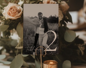 Wedding Photo Table Numbers Template, Minimal Table Numbers, Minimal Wedding Table Numbers, Printable, Minimalist Photo Table Numbers B&W