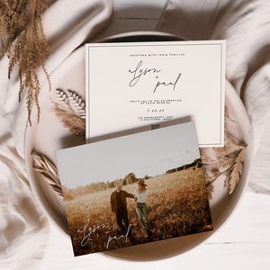 Photo Wedding Invitation Template: Minimalist Double Sided Design (7x5 Wide)