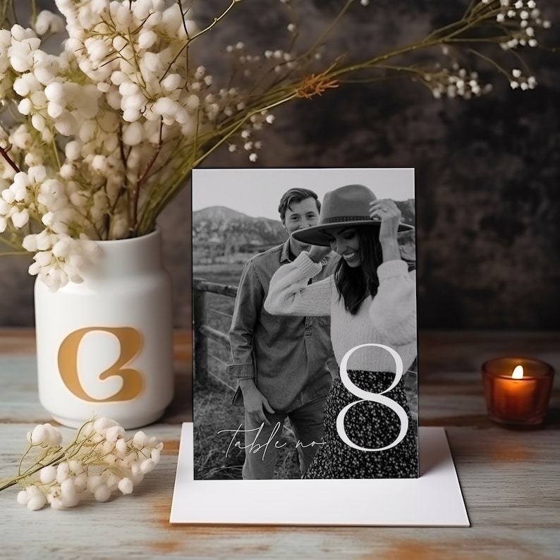 Modern Photo Table Numbers Template, Minimal Table Numbers, Minimal