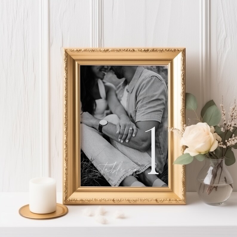 Modern Photo Table Numbers Template, Minimal Table Numbers, Minimal