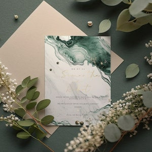 Plantilla/invitación de conjunto de invitación de boda de mármol moderno, tarjeta de detalle, tarjeta RSVP, plantilla editable