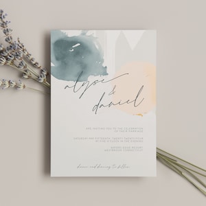 Plantilla de invitación de boda de acuarela mínima, plantilla imprimible, diseño boho moderno, invitación, tarjeta de detalle, tarjeta RSVP, TEMPLETT