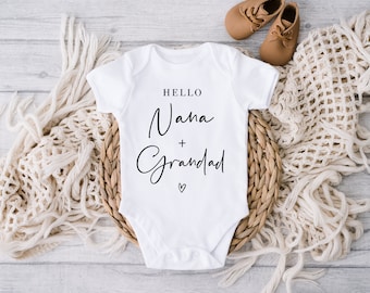 Hello Nana + Grandad Pregnancy Announcement Baby Vest - Pregnancy Reveal Baby Vest - New Baby Reveal Baby grow - Grandparents to be reveal