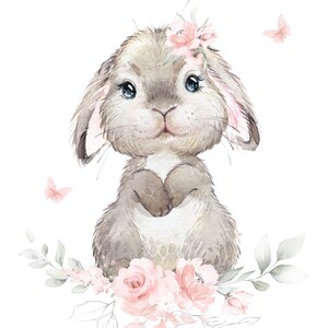 Set of 3 Personalised Pink Floral Bunny Rabbit Nursery Prints - Name ...