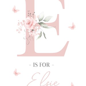 Set of 3 Personalised Pink Floral Bunny Rabbit Nursery Prints - Name ...