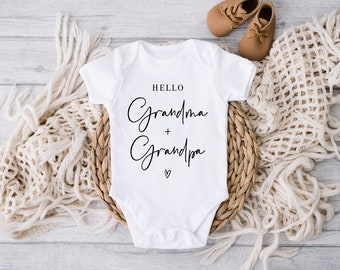 Hello Grandma + Grandpa Pregnancy Announcement Baby Vest - Pregnancy Reveal Baby Vest - New Baby Reveal Baby grow- Grandparents to be reveal