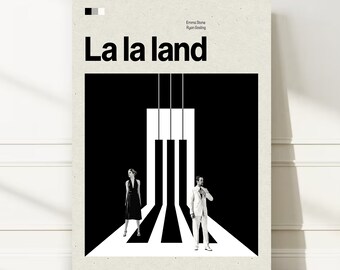 La La Land Jazz: Póster de película minimalista - Ryan Gosling y Emma Stone