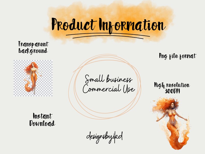 Orange Mermaid Clipart Watercolor Fantasy Underwater Digital Etsy