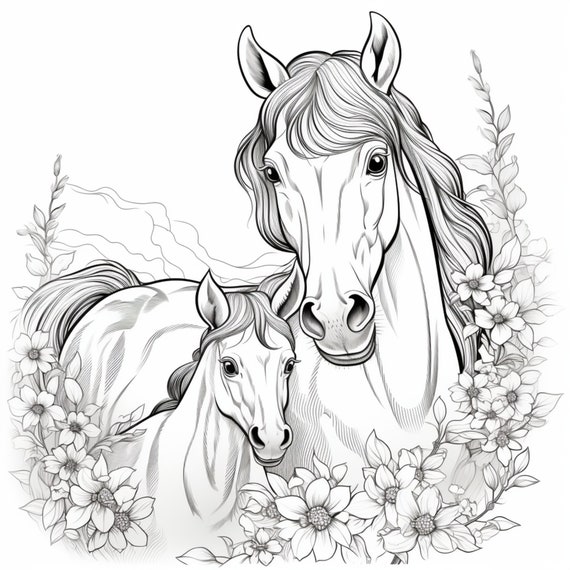 Horses & Ponies Coloring Book For Kids: Childrens Coloring Activity Sheets  With Designs Of Horses, Illustrations To Trace And Color (Paperback)