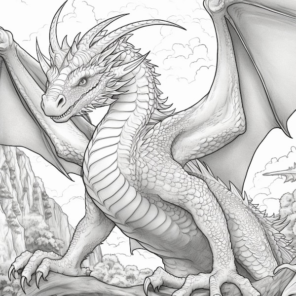 10 Printable Dragon Coloring Pages for Kids and Adults - Digital Download - PDF