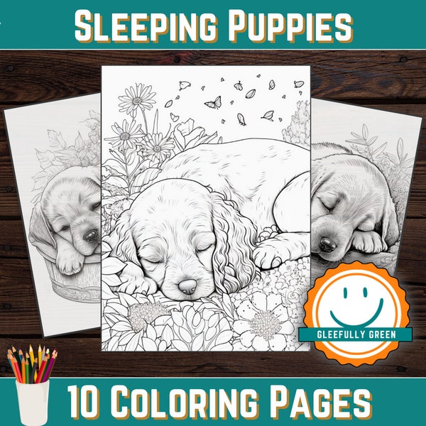10 afdrukbare slapende puppy's kleurplaten voor kinderen en volwassenen - digitale download - PDF