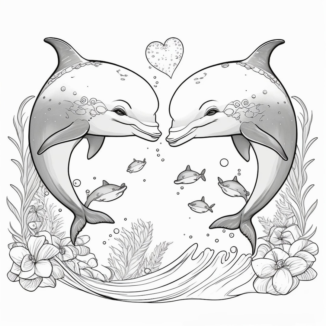 10 Printable Dolphin Coloring Pages for Kids and Adults Digital Download PDF Etsy