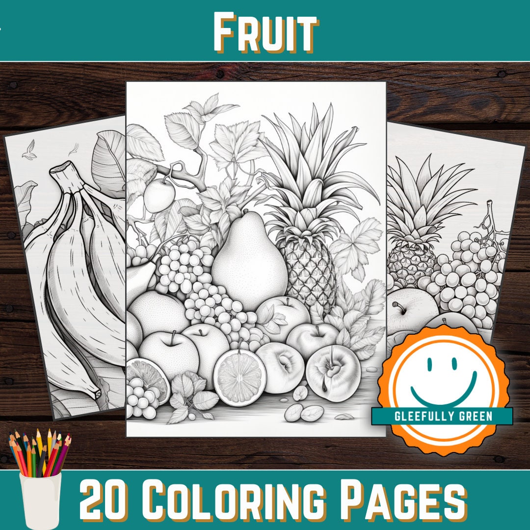 20 Printable Fruit Coloring Pages for Kids and Adults Digital Download ...