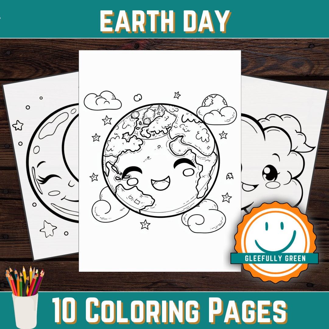 10 Earth Day Coloring Pages for Adults and Kids, Digital Download ...