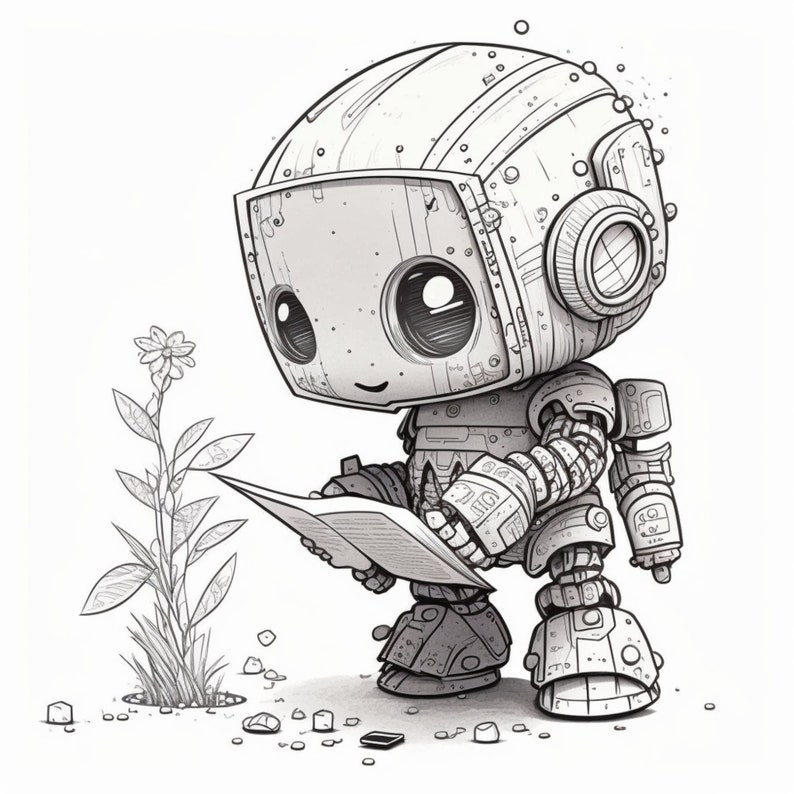 10 Printable Cute Robot Coloring Pages for Kids and Adults Digital ...