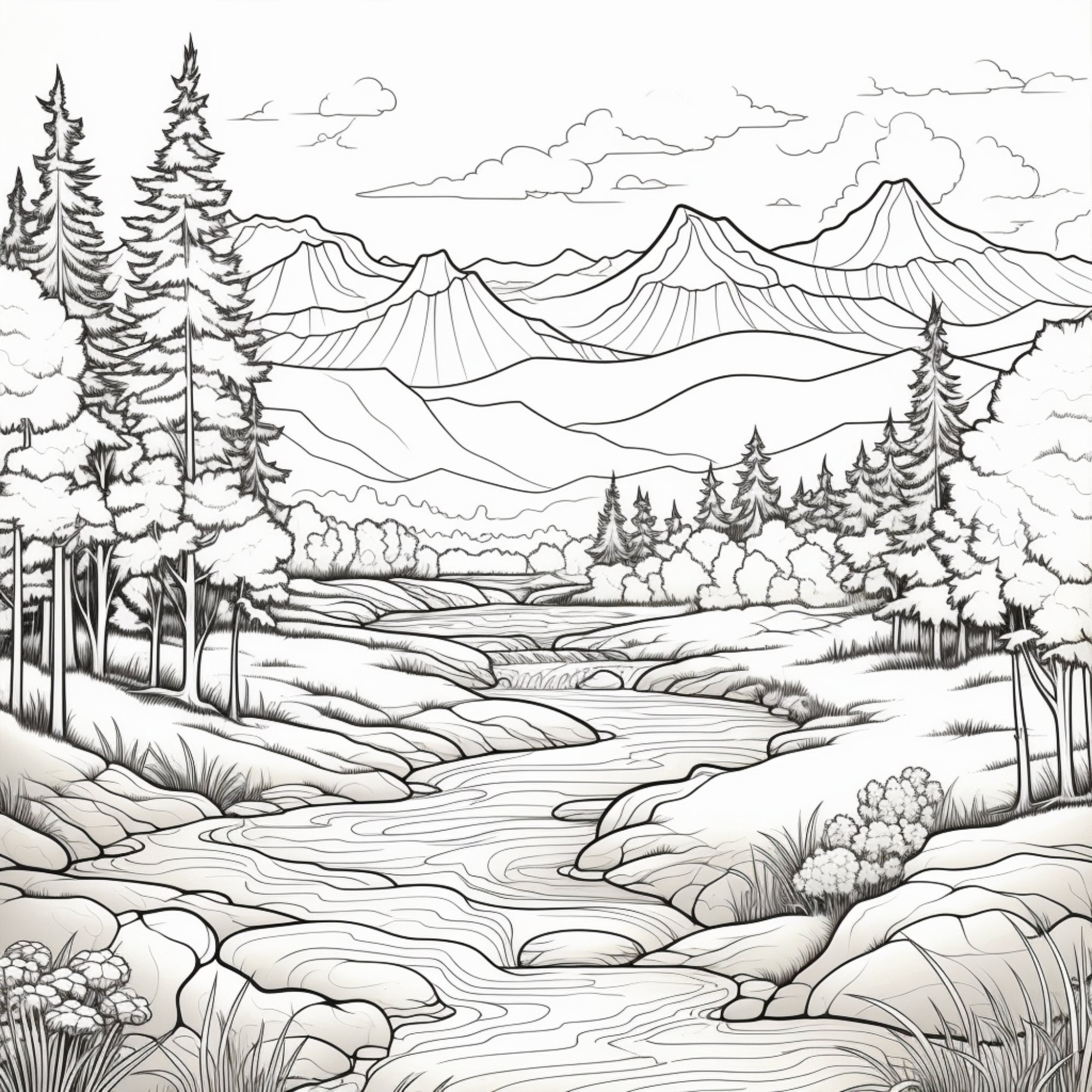 24 Printable Serene Landscapes Coloring Pages for Kids and Adults
