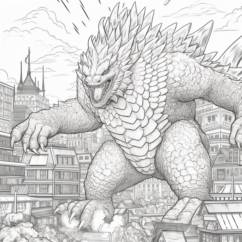 10 Printable Kaiju Coloring Pages for Kids and Adults - Etsy